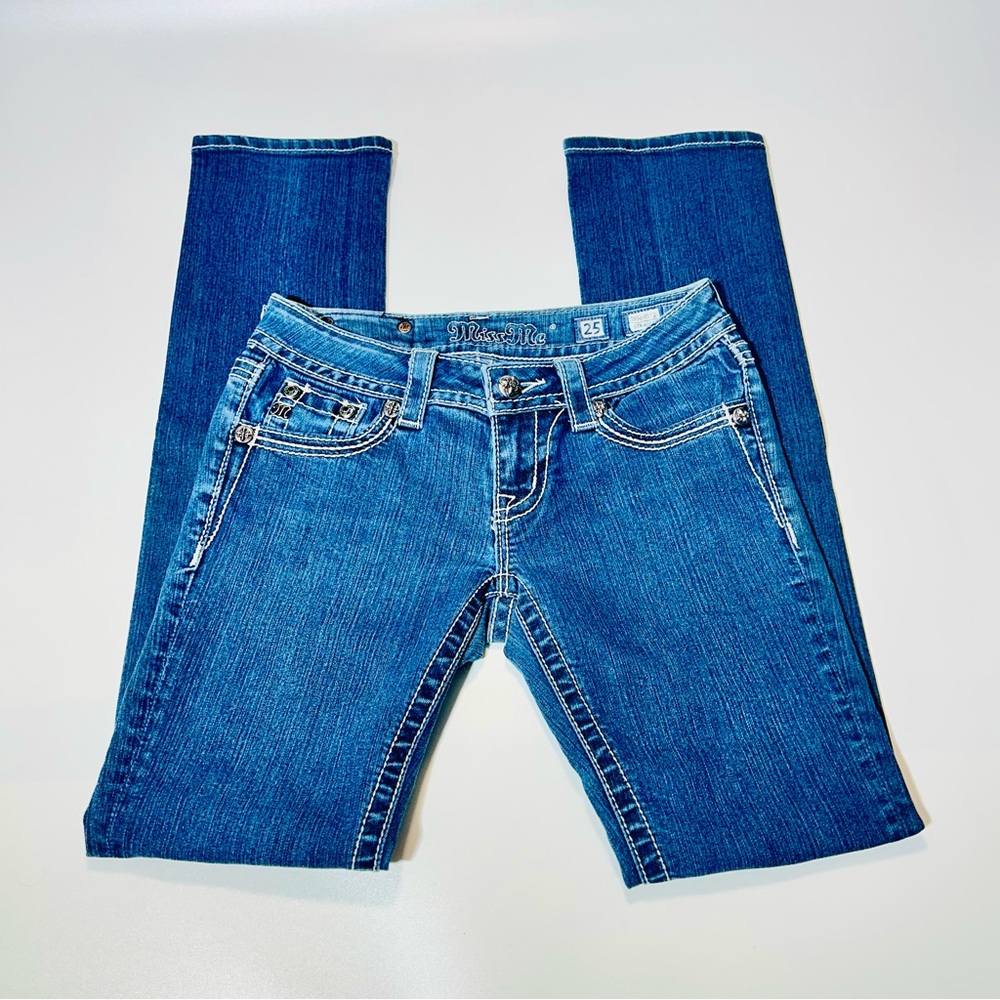 Miss Me jeans JE5685T2L straight leg jeans embellished pockets women Size 25 - Picture 2 of 10